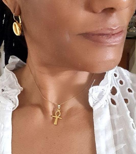Collier Ras - de - cou Ankh Doré – Acier Inoxydable en collier Ankh artisanal africain - KaolackCreations