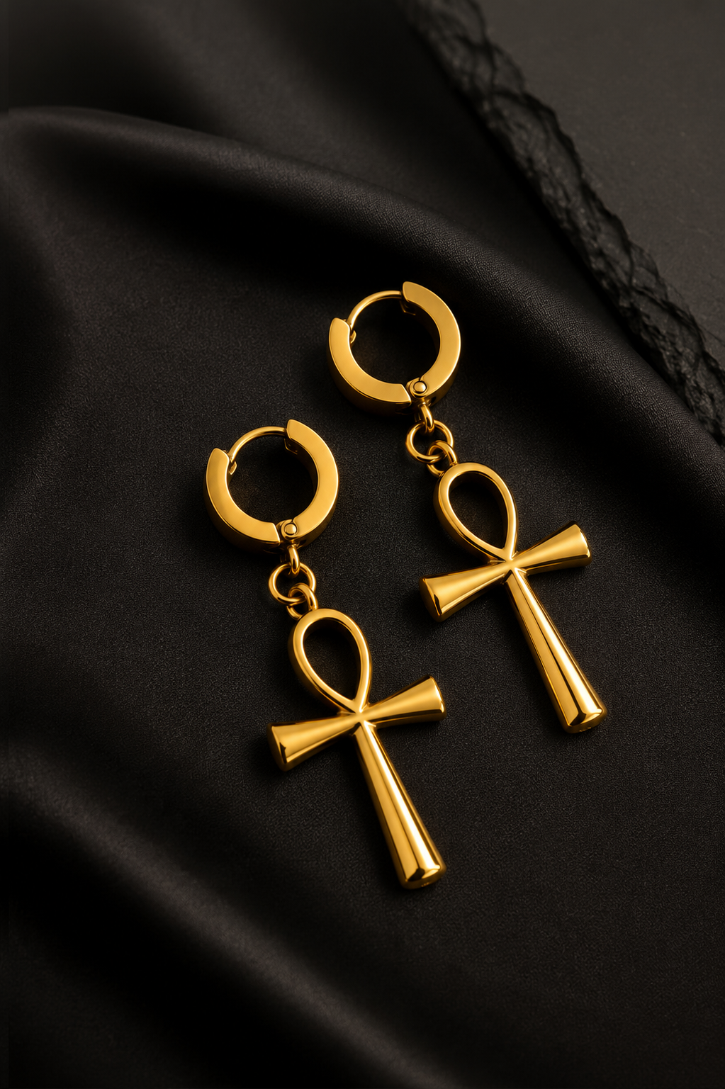 Boucles d'oreilles Ankh Kamite en acier inoxydable doré