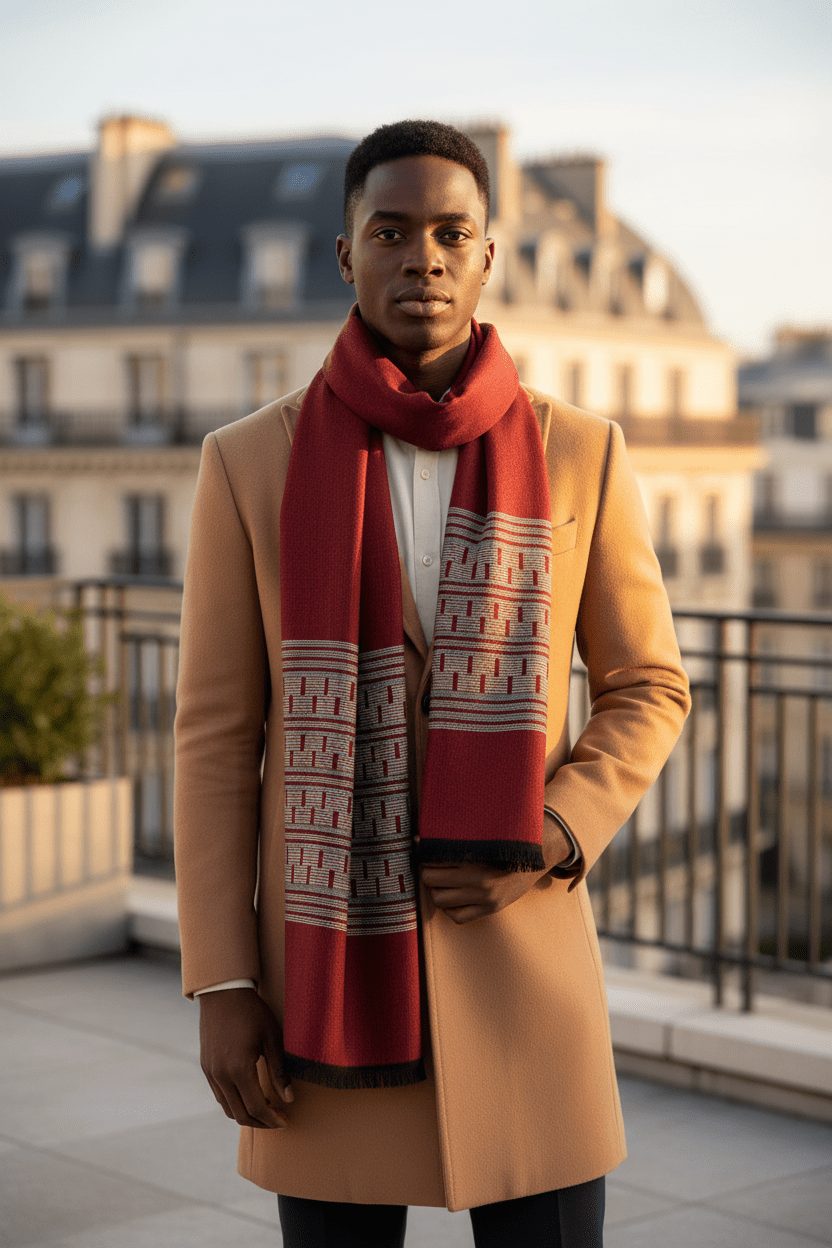 Écharpe en pagne tissé Manjak rouge – Coton africain 100 % en Echarpe en pagne tissé Manjak artisanal africain - KaolackCreations