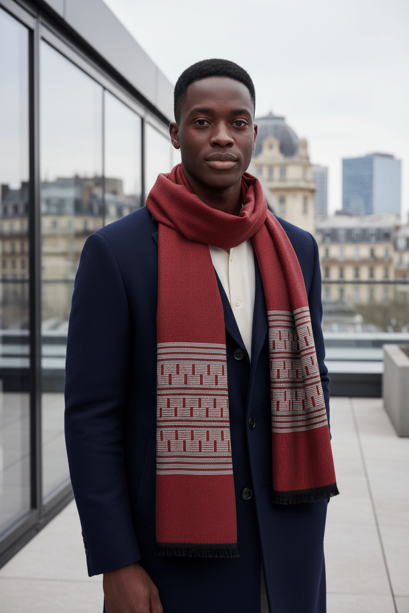 Écharpe en pagne tissé Manjak rouge – Coton africain 100 % en Echarpe en pagne tissé Manjak artisanal africain - KaolackCreations