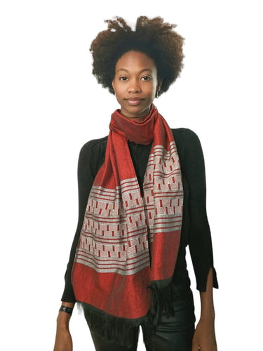 Echarpe en Pagne Tissé Manjak, Rouge en Echarpe manjak jaune artisanal africain - KaolackCreations