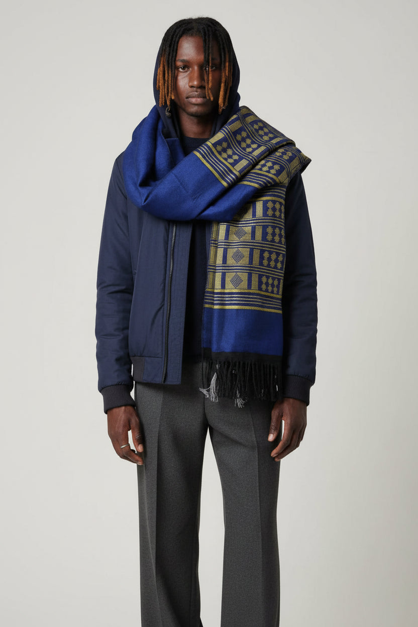 Echarpe - Étole Manjak bleue – pagne tissé africain 100 % coton en etole en Pagne Manjak artisanal africain - KaolackCreations