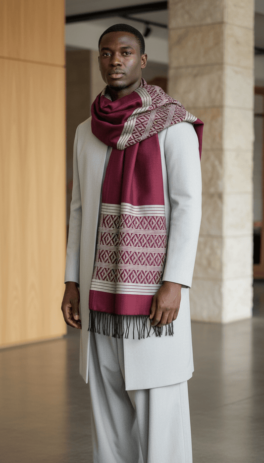 Écharpe - Étole Manjak bordeaux | Pagne tissé africain – Kaolack Créations en artisanal africain - KaolackCreations