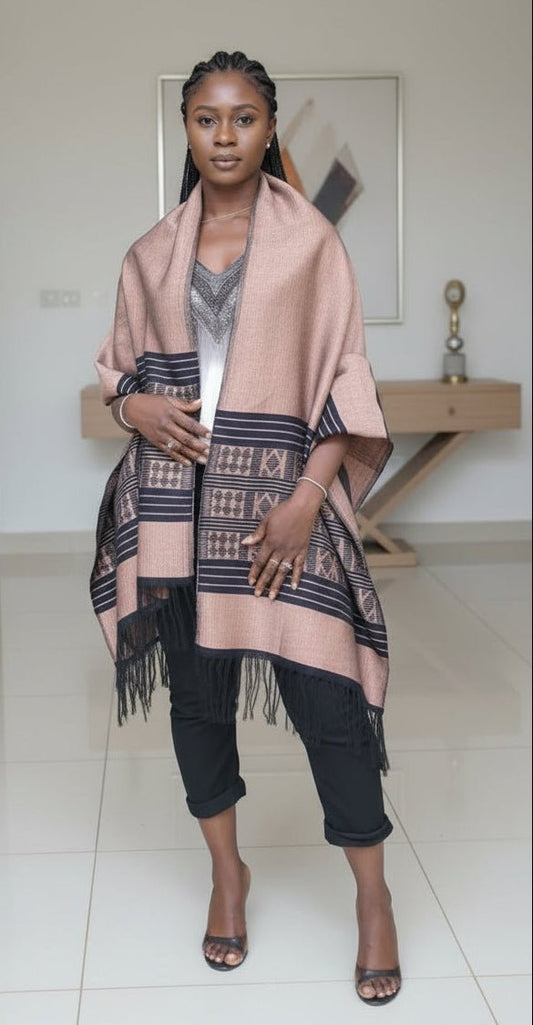 Echarpe - Étole Manjak Saumon - Pagne Tissé Artisanal 100% Coton en etole pagne tissé Manjak artisanal africain - KaolackCreations