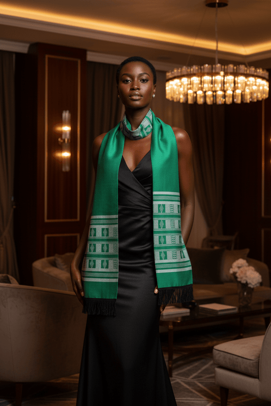 Écharpe - Étole Manjak verte | Pagne tissé africain – Kaolack Créations en Pagne Manjak artisanal africain - KaolackCreations