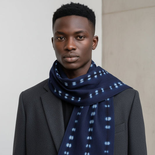 Écharpe Ganga indigo artisanale Burkina Faso 1,76m - Teinture traditionnelle doublée coton en Écharpe artisanal africain - KaolackCreations