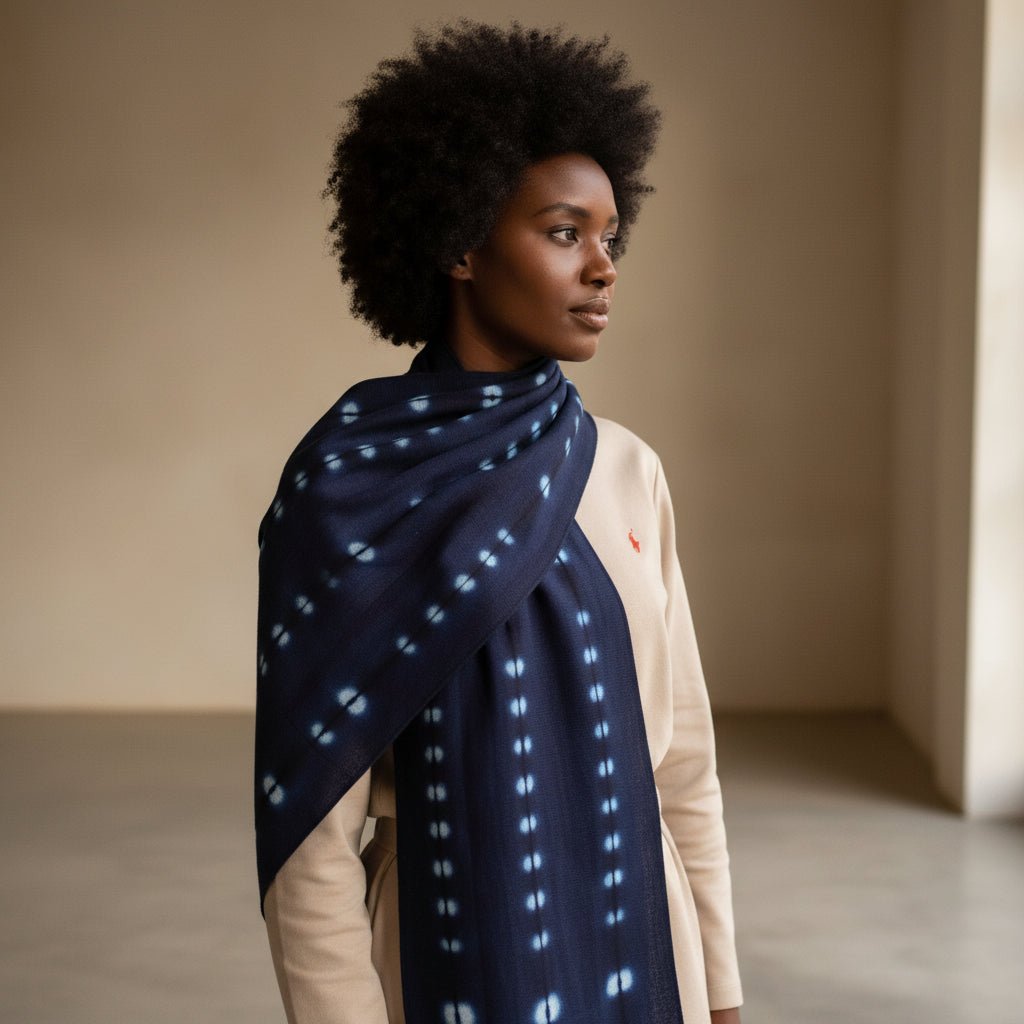 Écharpe Ganga indigo artisanale Burkina Faso 1,76m - Teinture traditionnelle doublée coton en Écharpe artisanal africain - KaolackCreations