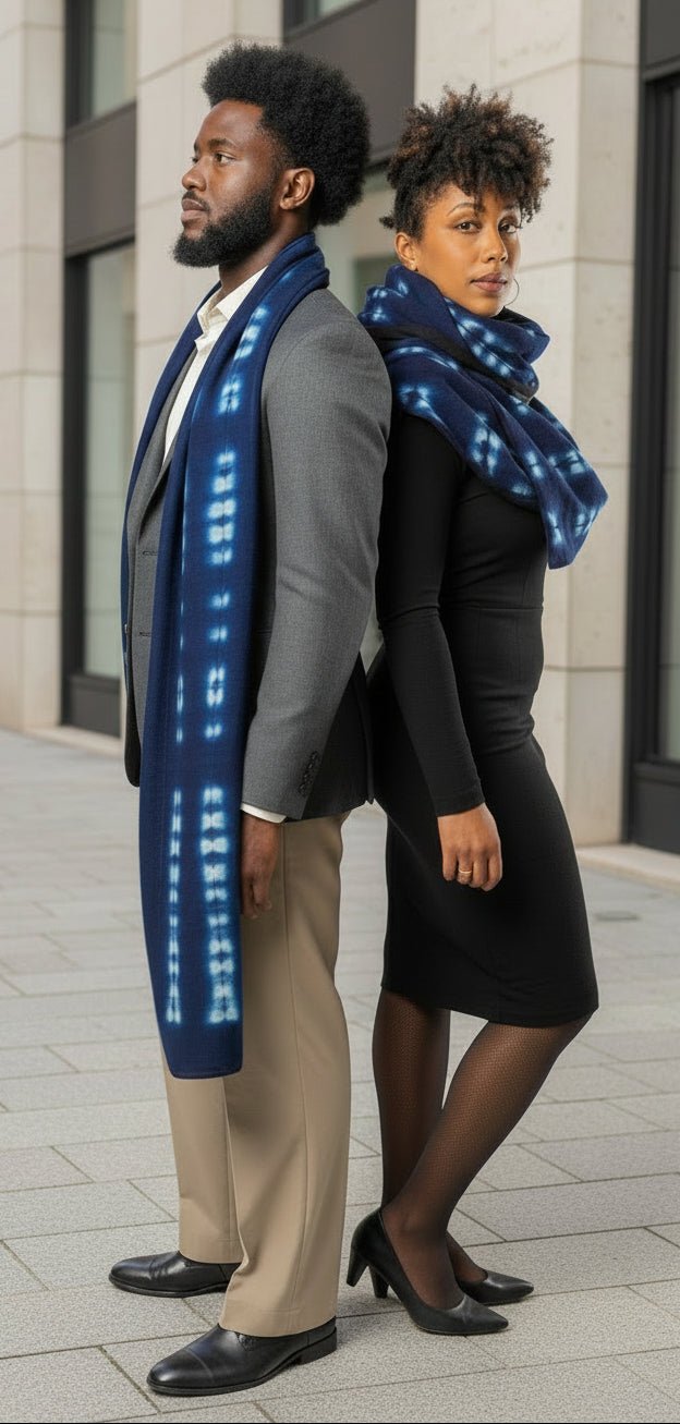 Écharpe indigo (galâ / lépi) tissée au Mali, doublée polaire – mixte en Echarpe Gala artisanal africain - KaolackCreations