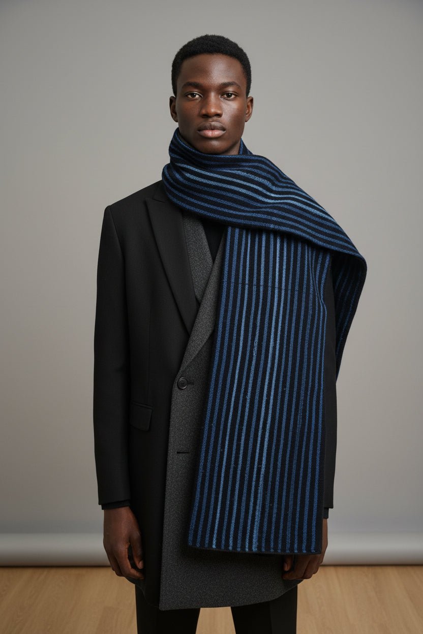 Écharpe indigo (galâ / lépi) tissée au Mali, doublée polaire – mixte en Echarpe Gala artisanal africain - KaolackCreations