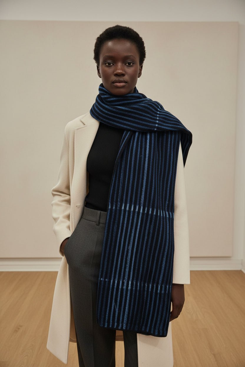 Écharpe indigo (galâ / lépi) tissée au Mali, doublée polaire – mixte en Echarpe Gala artisanal africain - KaolackCreations