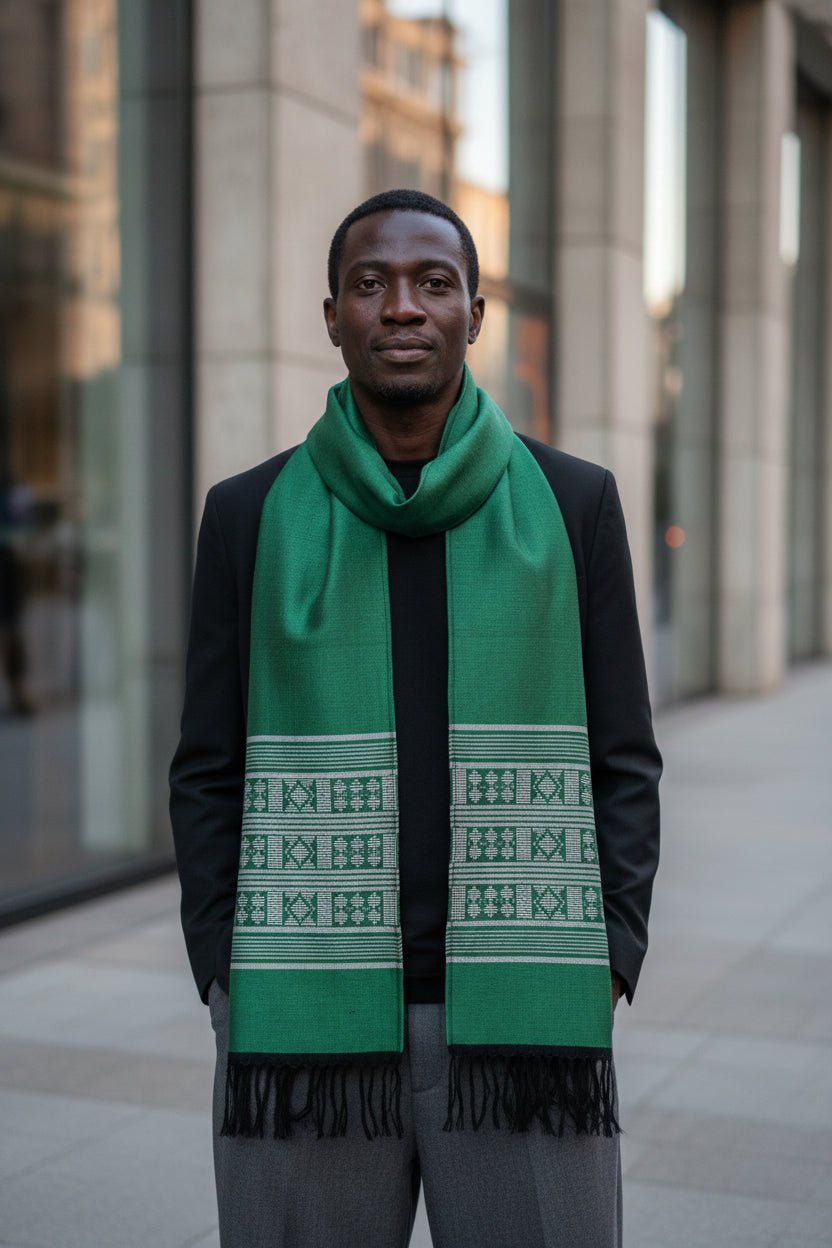 Écharpe Manjak verte en coton tissé – accessoire de mode africain en Echarpe en pagne tissé Manjak artisanal africain - KaolackCreations