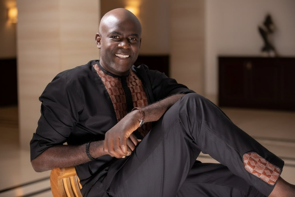 Ensemble Africain Homme kaftan en Coton et Pagne Tissé Manjak - Élégance Traditionnelle en ensemble caftan homme pagne Manjak artisanal africain - KaolackCreations