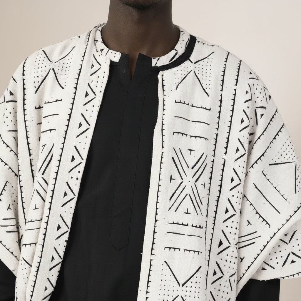 Ensemble homme Kaarta 4 pièces – Kaftan noir, pantalon, gilet bogolan & chapeau en Vêtements homme artisanal africain - KaolackCreations