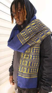 Etole, Écharpe Bleue, Véritable Pagne Manjak Tissé - Artisanat Africain de Qualité Exceptionnelle en etole en Pagne Manjak artisanal africain - KaolackCreations