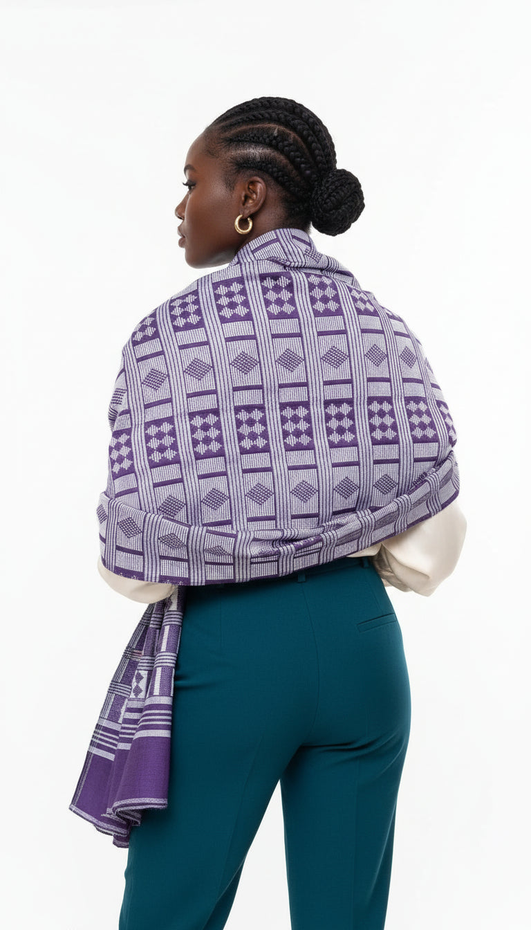 Détail du tissage Manjak de Luxe violet, coton artisanal Casamance Guinée-Bissau