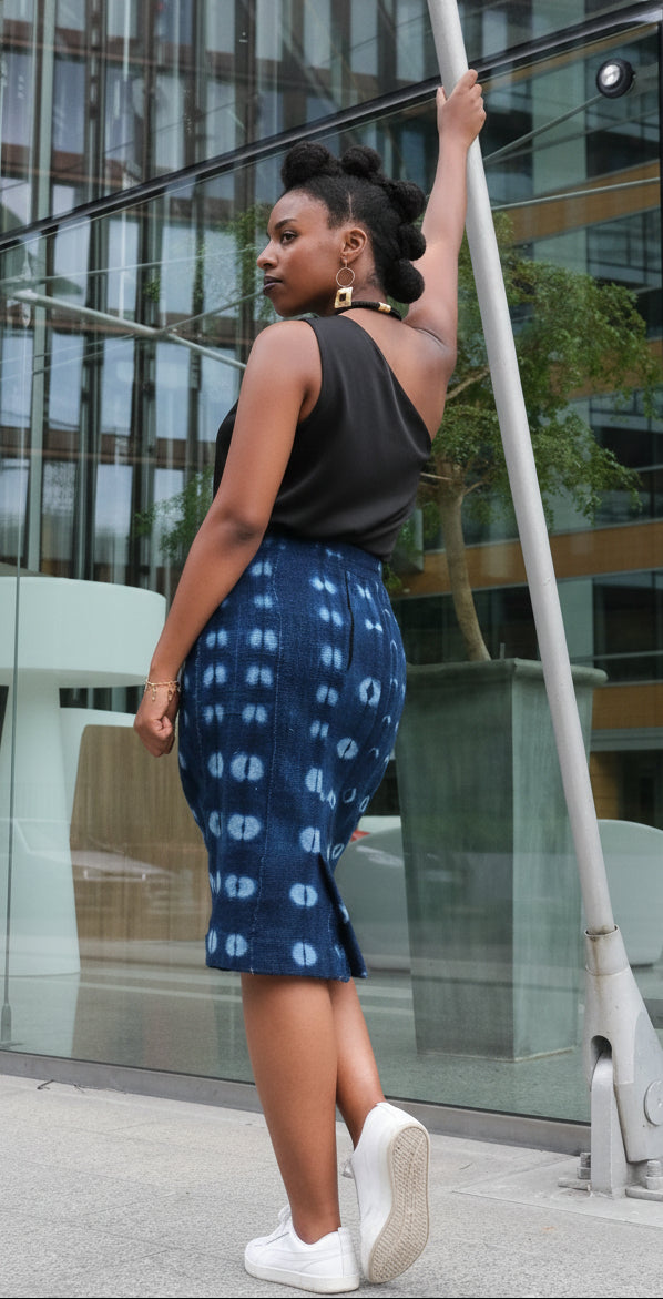 Jupe crayon galafini indigo – dos avec zip invisible et attache