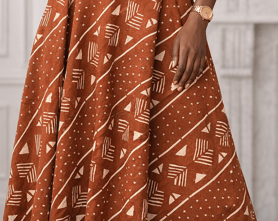 Jupe trapèze en bogolan rouge latérite – pièce mode africaine contemporaine en artisanal africain - KaolackCreations