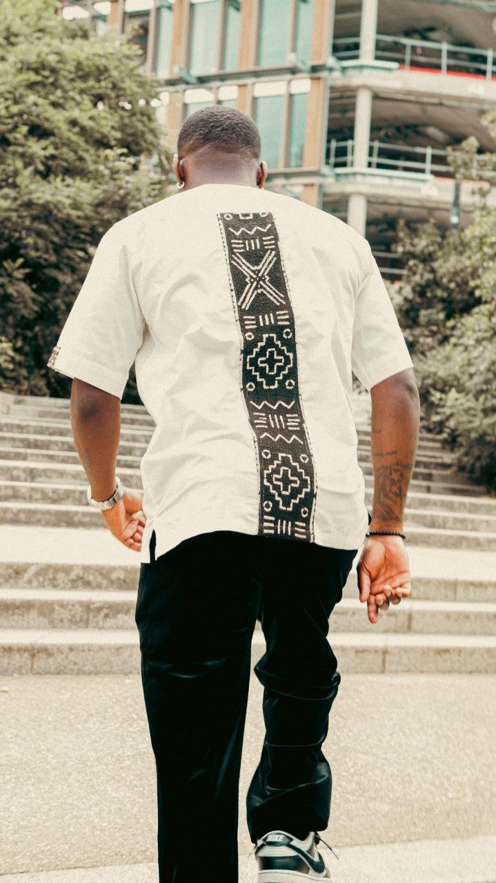 Chemise homme coton et bogolan, vue de dos - KaolackCreations