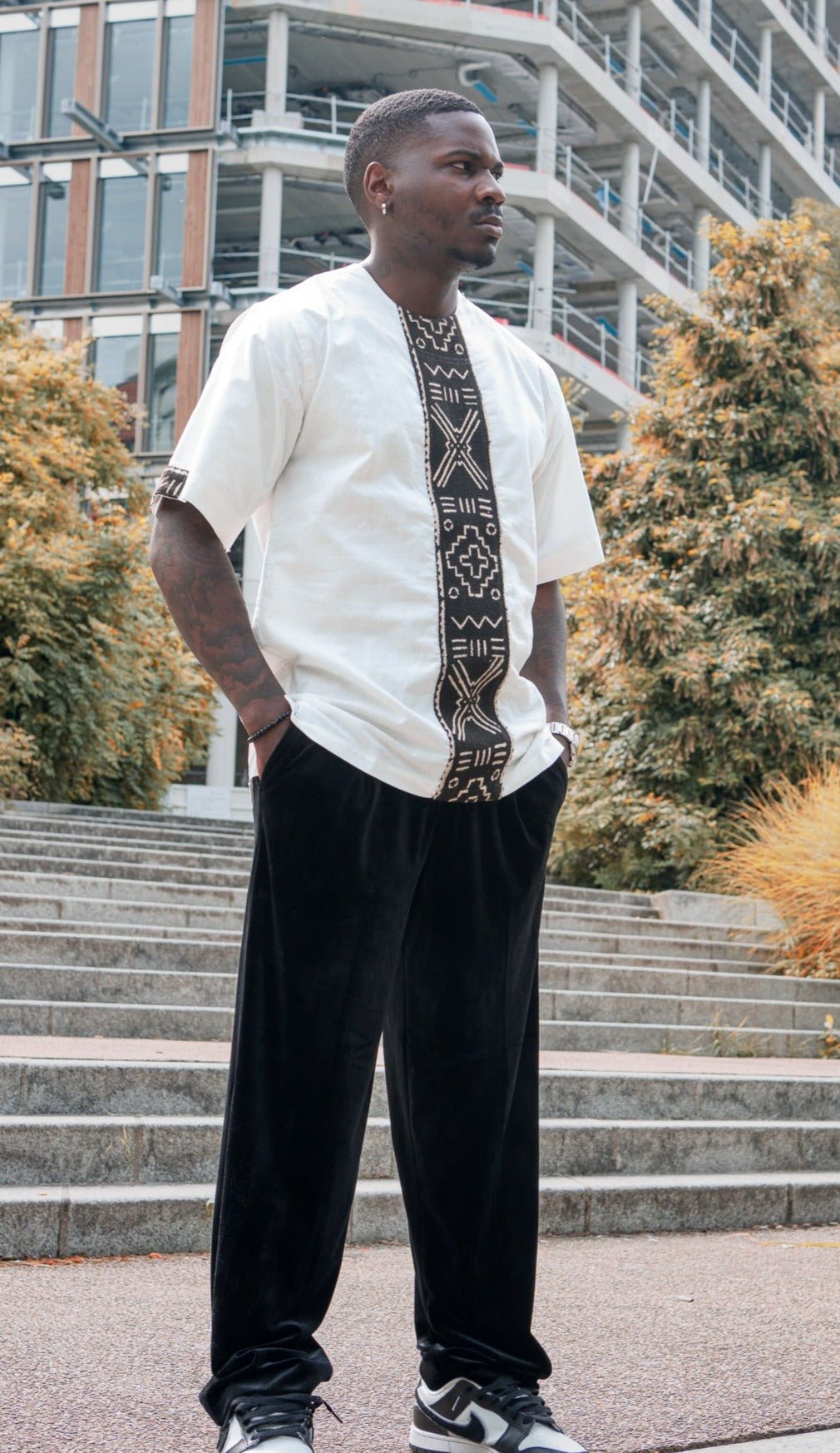 Chemise homme bi-matière coton et bogolan, vue de face- KaolackCreations