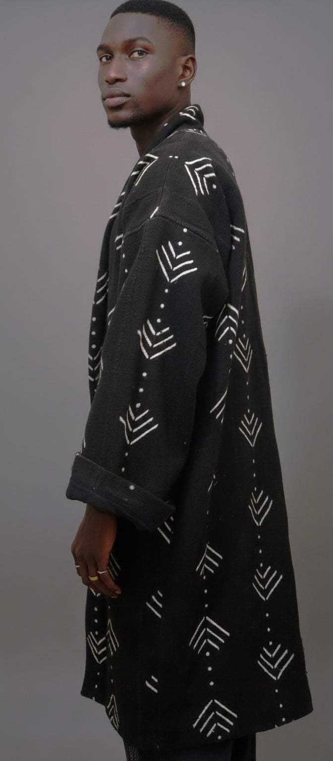 Kimono Bogolan Mixte en Coton Doublé – Vêtement Africain Artisanal Unisexe pour Toutes Saisons en kimono bogolan artisanal africain - KaolackCreations