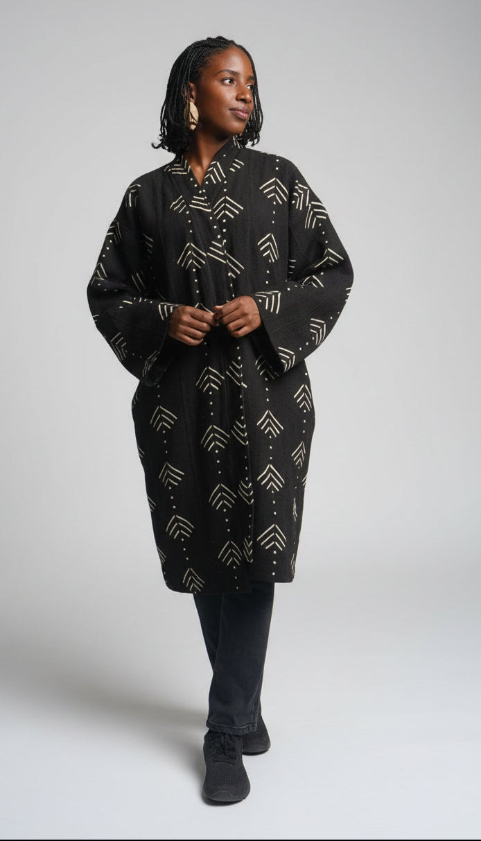Kimono Bogolan Mixte en Coton Doublé – Vêtement Africain Artisanal Unisexe pour Toutes Saisons en kimono bogolan artisanal africain - KaolackCreations