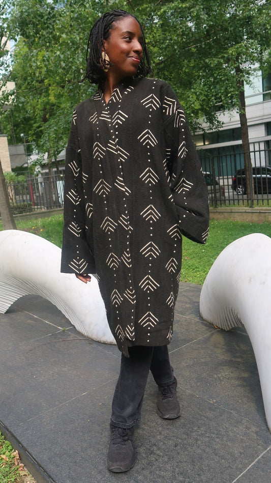 Kimono Bogolan Mixte en Coton Doublé – Vêtement Africain Artisanal Unisexe pour Toutes Saisons en kimono bogolan artisanal africain - KaolackCreations