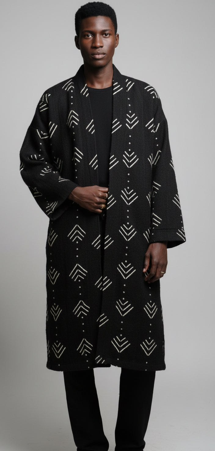 Kimono Bogolan Mixte en Coton Doublé – Vêtement Africain Artisanal Unisexe pour Toutes Saisons en kimono bogolan artisanal africain - KaolackCreations