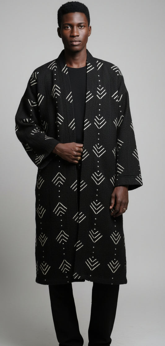 Kimono Bogolan Mixte en Coton Doublé – Vêtement Africain Artisanal Unisexe pour Toutes Saisons en kimono bogolan artisanal africain - KaolackCreations