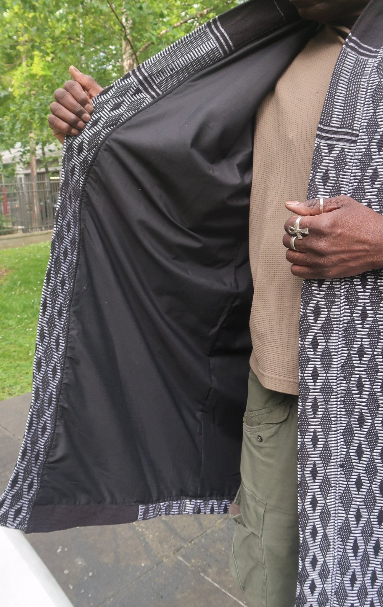 manteau kimono en pagne tissé Manjak doublure coton KaolackCreations