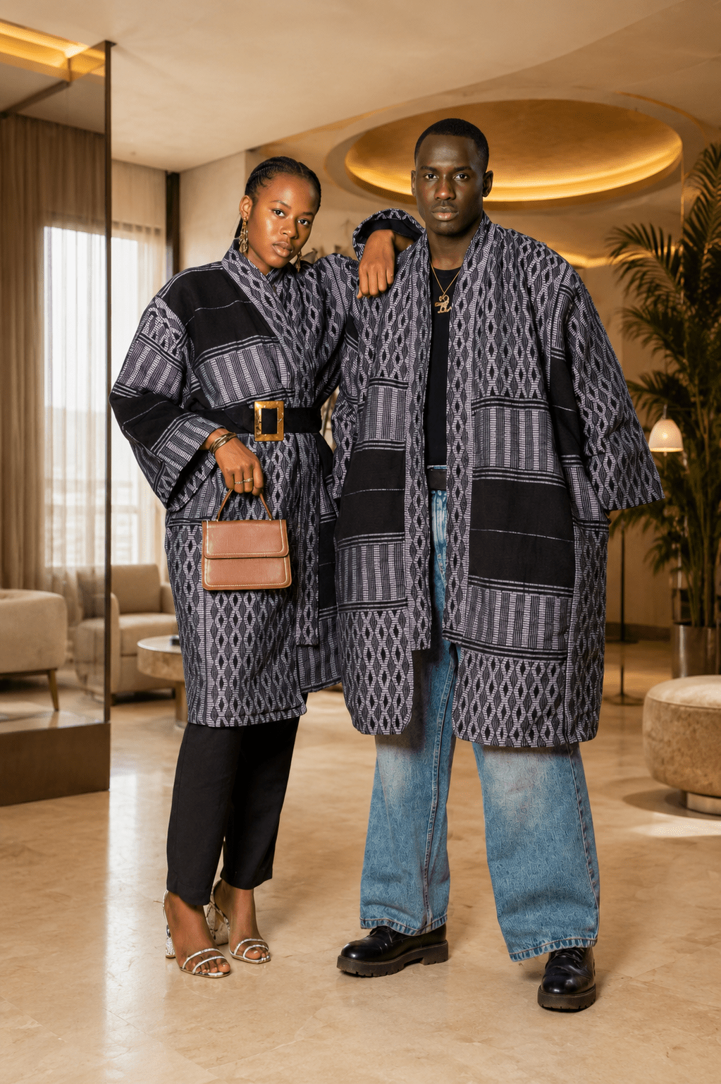 Manteau kimono en pagne tissé Manjak – veste kimono mixte en coton artisanal en kimono bogolan artisanal africain - KaolackCreations