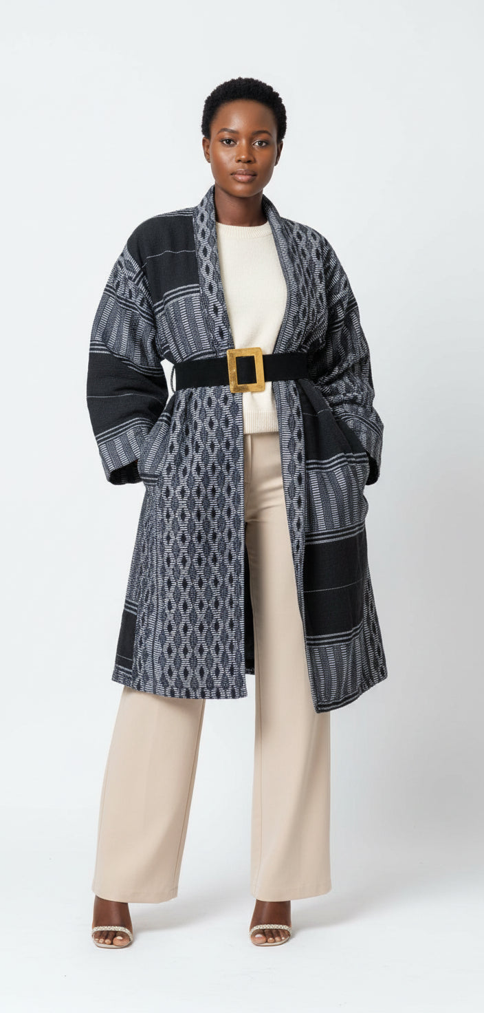 manteau kimono en pagne tissé Manjak femme kaolack creations