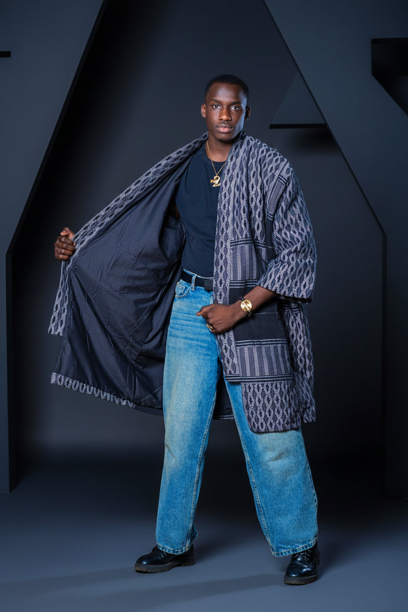 Manjak woven loincloth kimono coat – artisanal cotton kimono