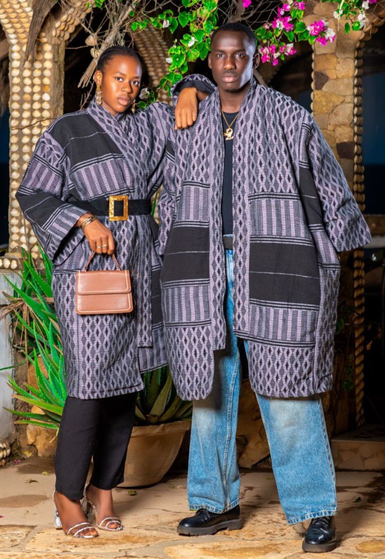 manteau kimono en pagne tissé Manjak mixte,