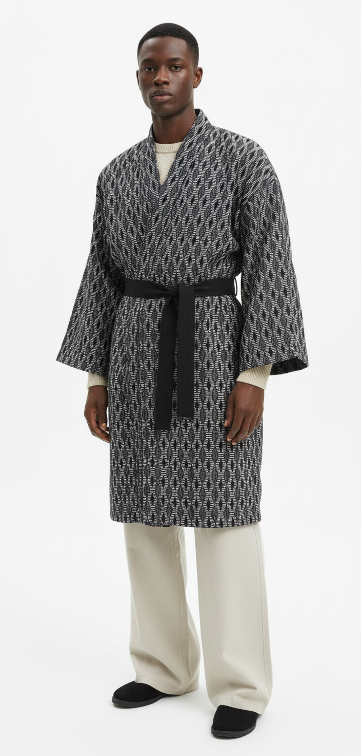 Kimono en pagne Manjak – manteau couture mixte, 100 % coton africain en kimono bogolan artisanal africain - KaolackCreations