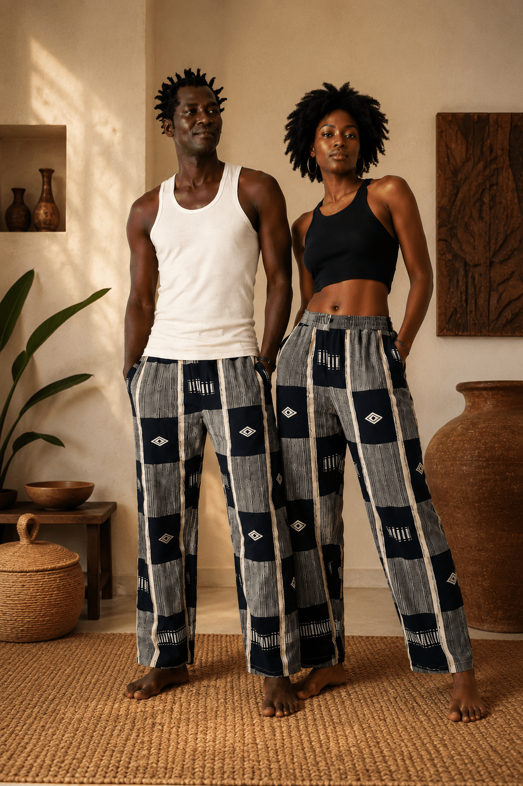 Pantalon en véritable pagne tissé Sénoufo de Korhogo – Mixte – 100 % coton en Vêtements > Pantalons artisanal africain - KaolackCreations