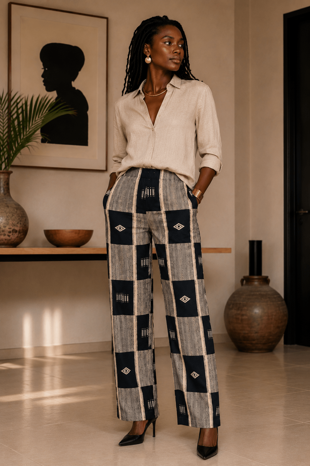 Pantalon en véritable pagne tissé Sénoufo de Korhogo – Mixte – 100 % coton en Vêtements > Pantalons artisanal africain - KaolackCreations