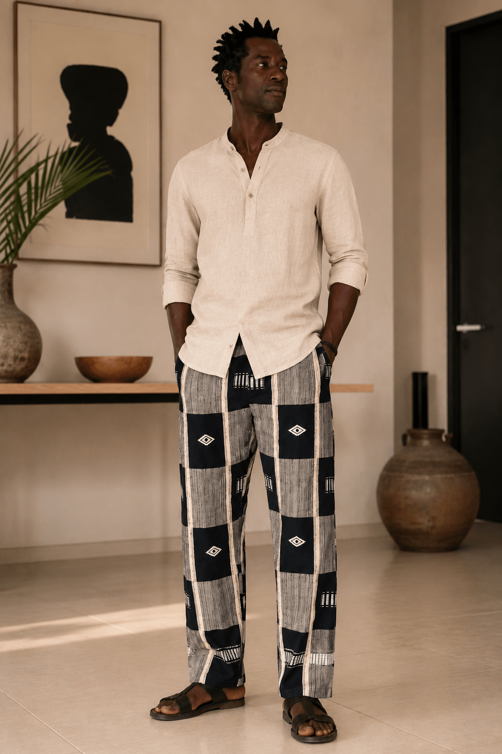 Pantalon en véritable pagne tissé Sénoufo de Korhogo – Mixte – 100 % coton en Vêtements > Pantalons artisanal africain - KaolackCreations