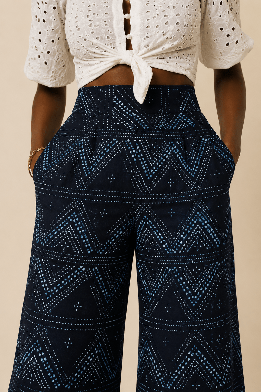 Pantalon femme taille haute en indigo africain – 100 % coton en artisanal africain - KaolackCreations