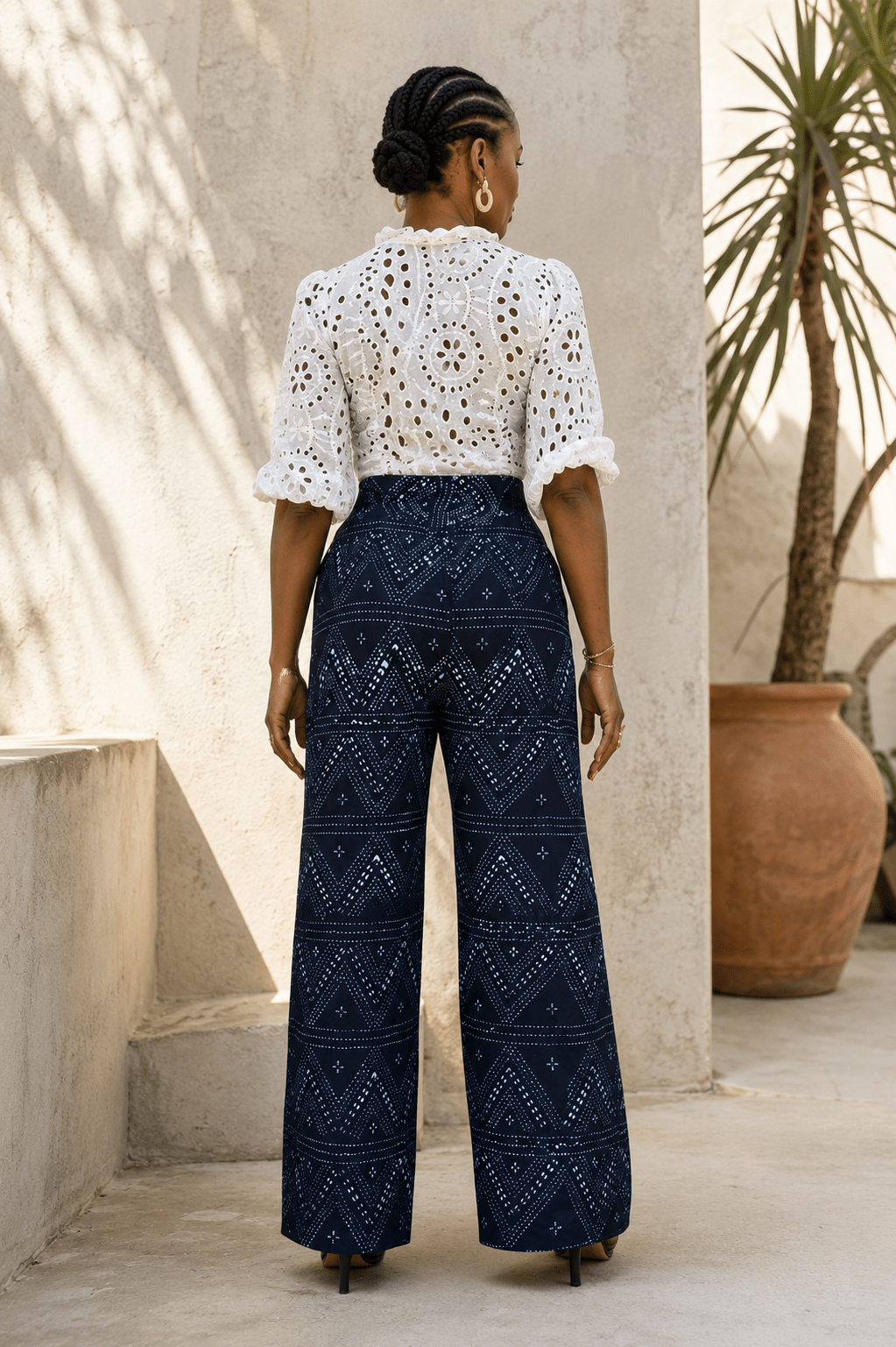 Pantalon femme taille haute en indigo africain – 100 % coton en artisanal africain - KaolackCreations