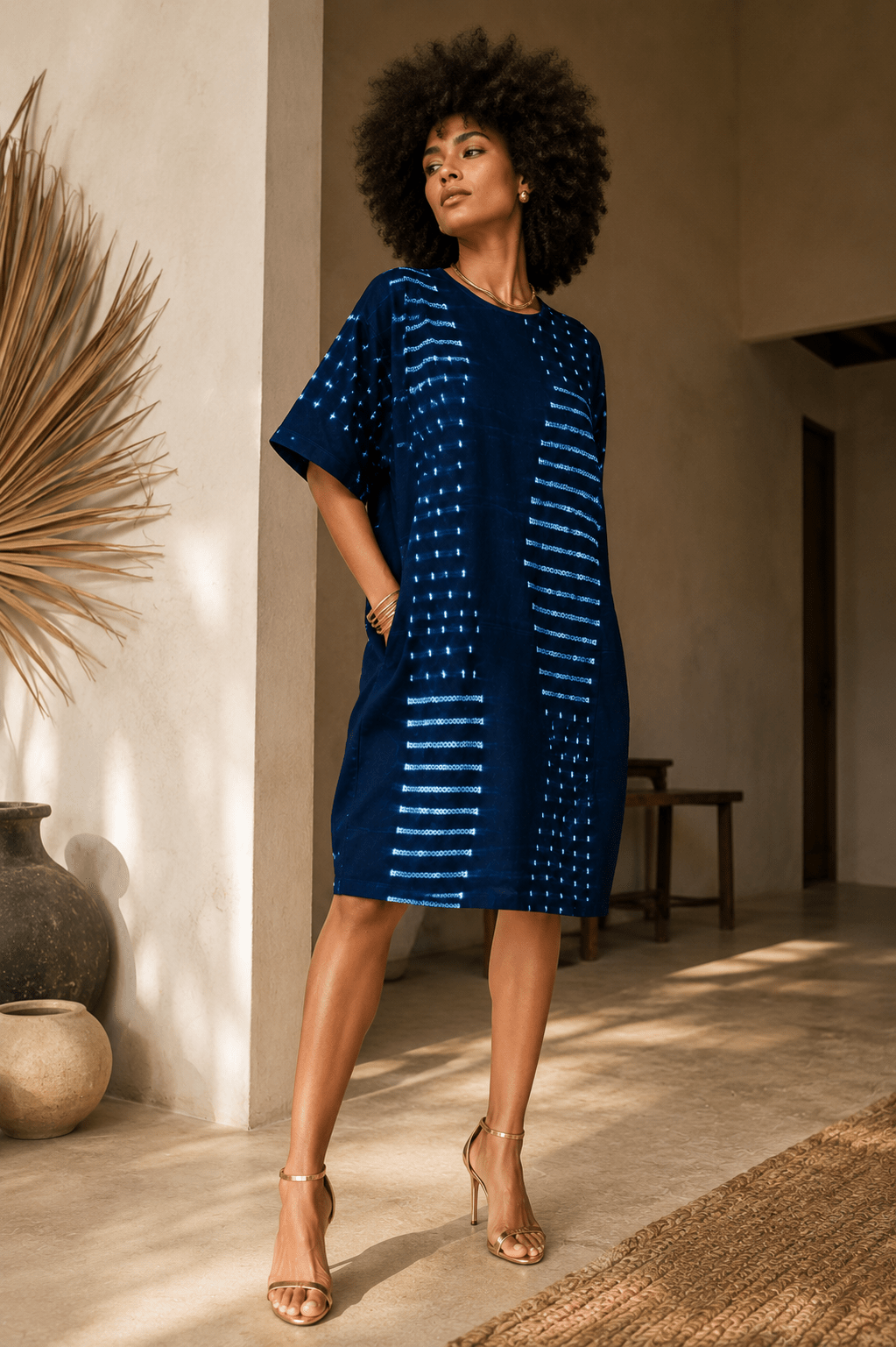 Robe en véritable pagne tissé indigo du Burkina Faso en Robe artisanal africain - KaolackCreations