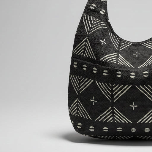 Sac Hobo en Bogolan Noir Artisanal Bamanan en sac hobo artisanal africain - KaolackCreations