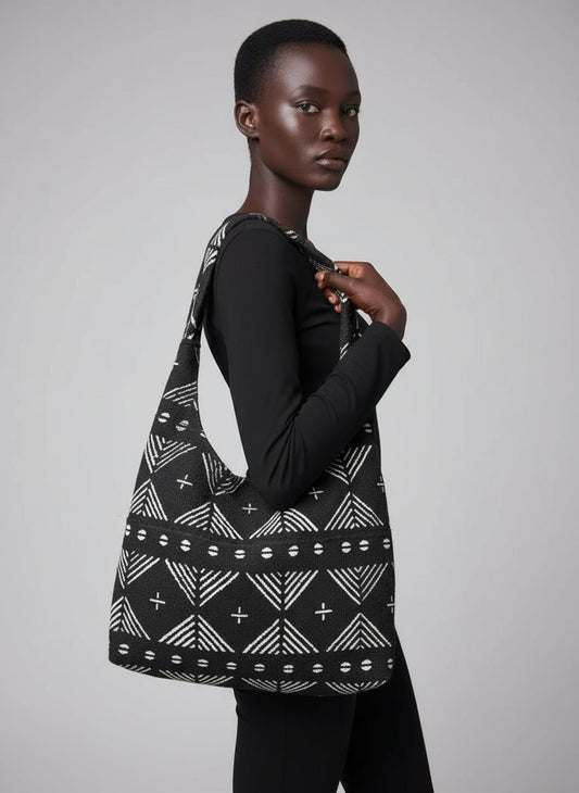 Sac Hobo en Bogolan Noir Artisanal Bamanan en sac hobo artisanal africain - KaolackCreations