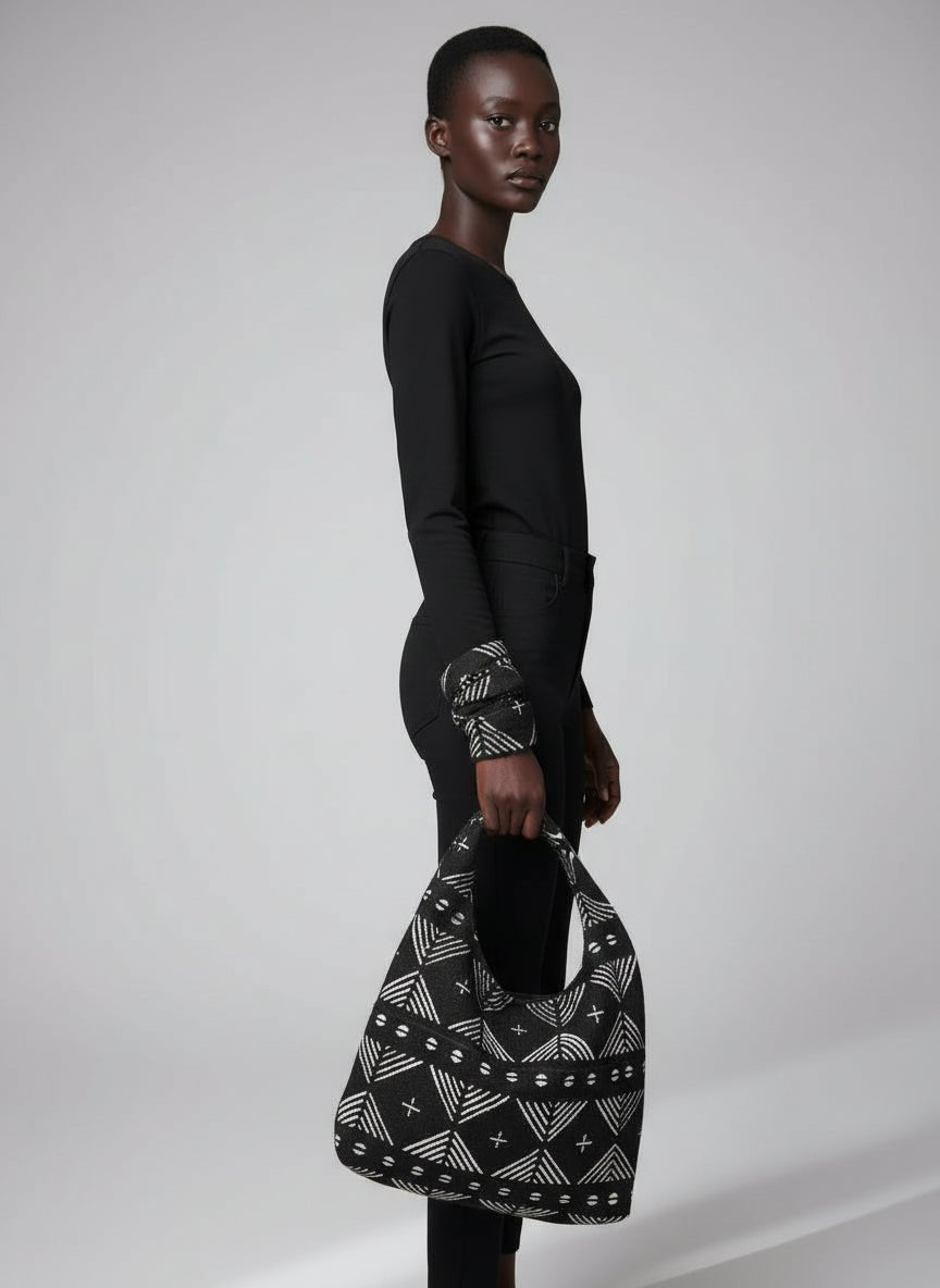 Sac Hobo en Bogolan Noir Artisanal Bamanan en sac hobo artisanal africain - KaolackCreations