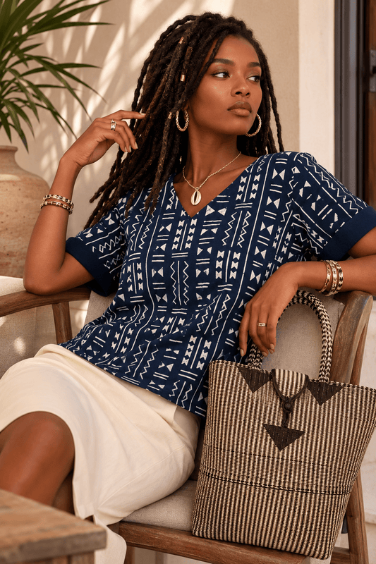 Tunique femme en indigo Galafini en tunique femme Galafini artisanal africain - KaolackCreations