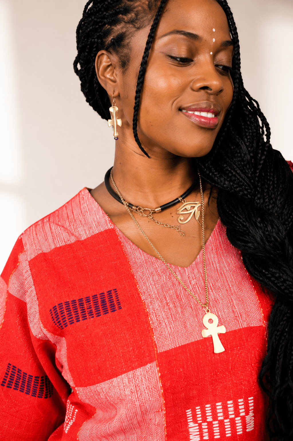 Tunique femme en véritable pagne tissé Sénoufo – Col V devant et dos en Tunique femme pagne Sénoufo artisanal africain - KaolackCreations