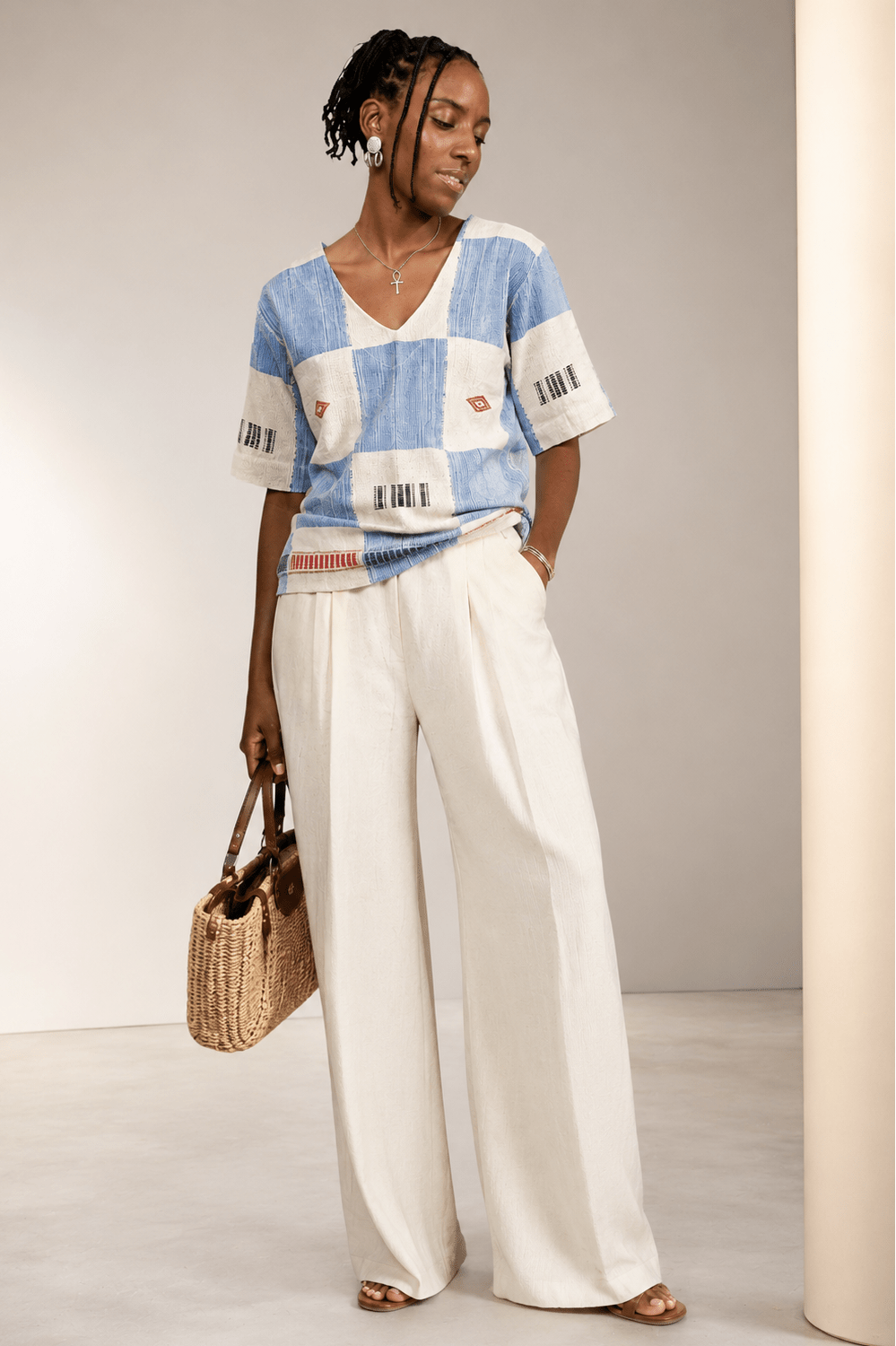 Tunique femme en véritable pagne tissé Sénoufo – Col V devant et dos en Tunique femme pagne Sénoufo artisanal africain - KaolackCreations