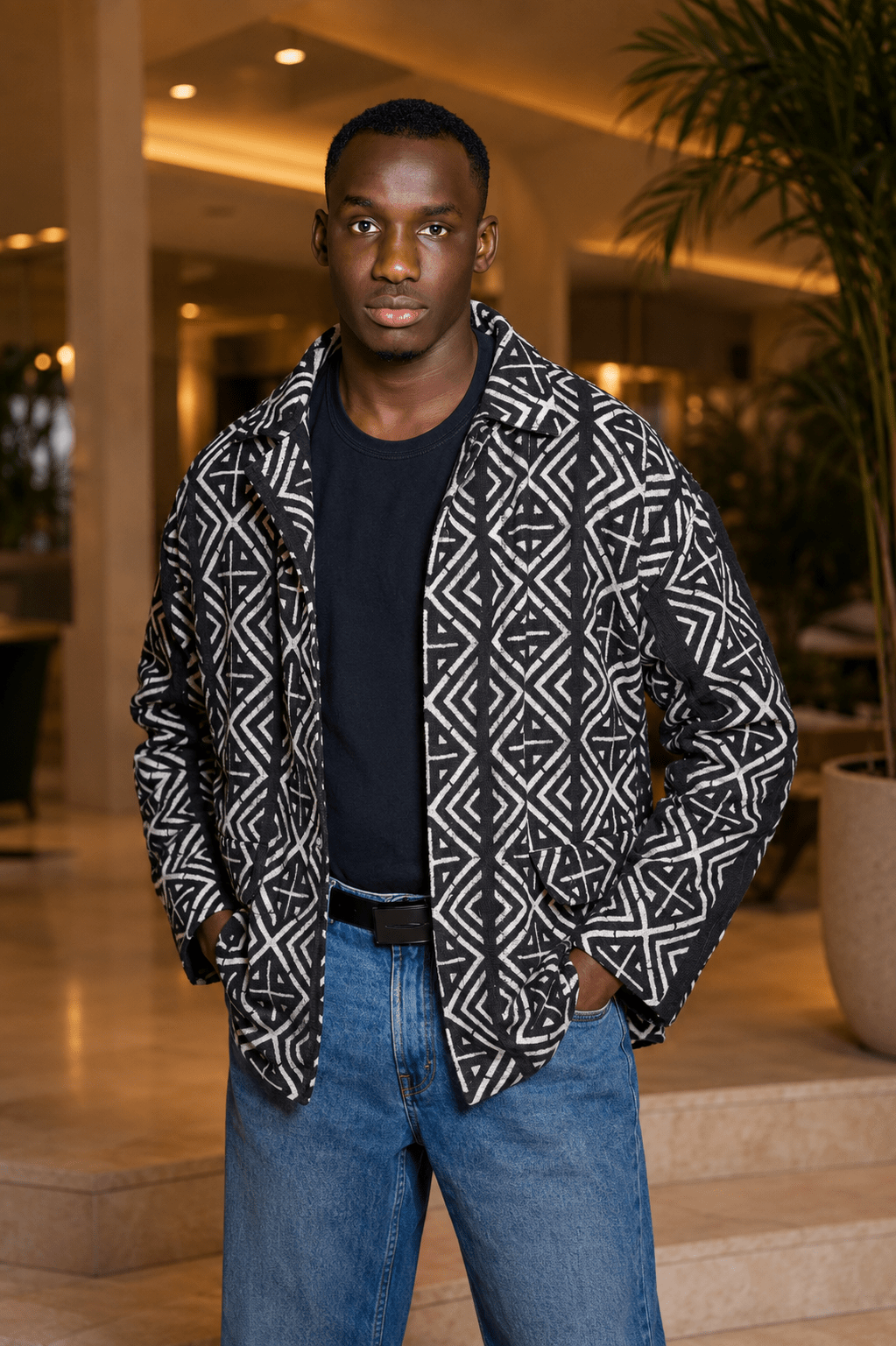 Veste Bogolan noir & blanc – Icône de la mode africaine artisanale en Veste Boule Bogolan unisexe artisanal africain - KaolackCreations