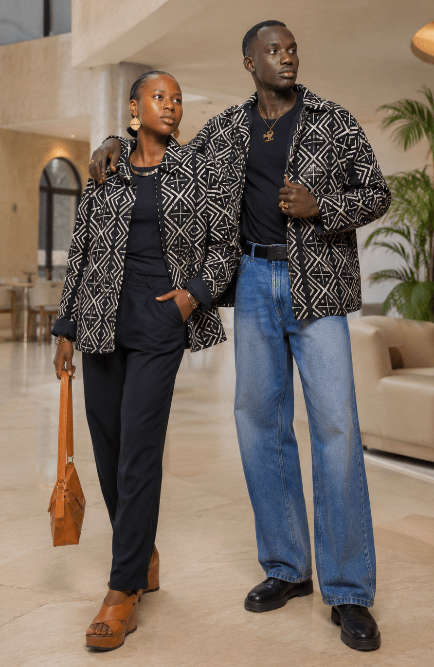 Veste Bogolan noir & blanc – Icône de la mode africaine artisanale en Veste Boule Bogolan unisexe artisanal africain - KaolackCreations