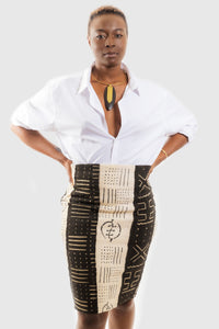 Jupe crayon taille haute Bogolan (blanc & noir) - KaolackCreations