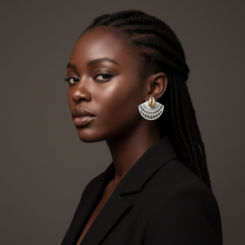 Boucles d'oreilles "Noubet" Cauri, Tige Argent Silver 925 ou Gold filled en boucles d'oreilles artisanal africain - KaolackCreations